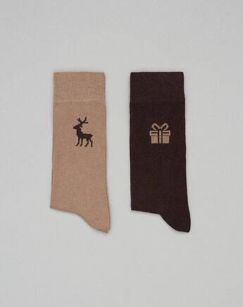 Skarpety christmas 2-pack beżowe brązowe 40-45, BORGIO