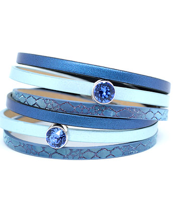 Bransoletka rzemienie i kryształki niebieska, Kociokwik Jewelry