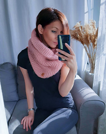 Ciepły komin ręcznie robiony brudny róż, WoolTerka HandMade
