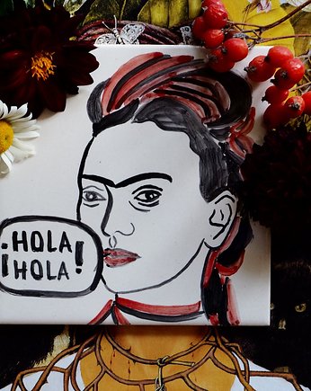 Kafelek ręcznie malowany z Fridą Kahlo - Hola hola, azulkafelki
