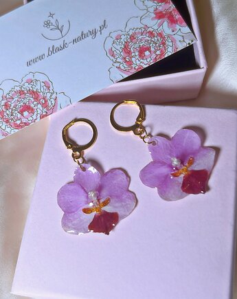 Piękne kolczyki ze stroczykiem - prawdziwa orchidea, Blask Natury