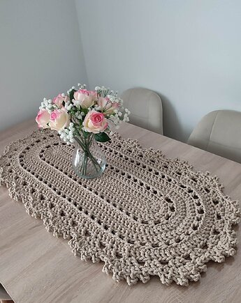 Bieżnik szydełkowy ze sznurka owalny 50cmx100cm, MISZ MASZ Dorota Tyszko