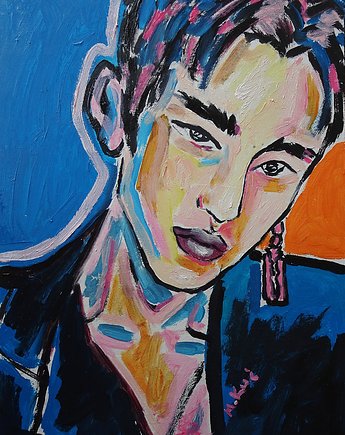 Portret ręcznie malowany boy grunge  kpop winwin, alice oil on canvas