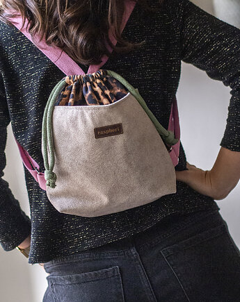 Brązowo-beżowy workoplecak mini panterka, raspberi