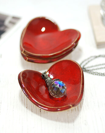 Ceramiczna miseczka serce na biżuterię, drobiazgi, obrączki