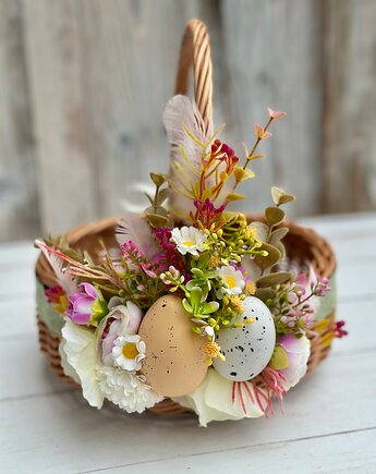 Wielkanocny koszyczek na święconkę, koszyczek z dekoracją, Rosa