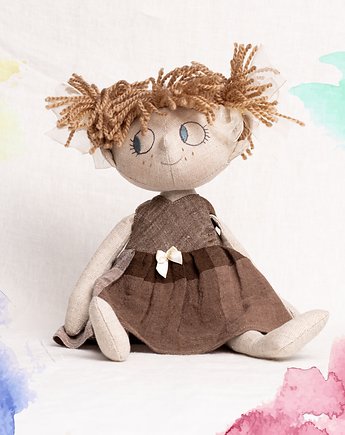 Lalka Ania Lniana w brązowej sukience, OSOBY - Prezent dla dziewczynki