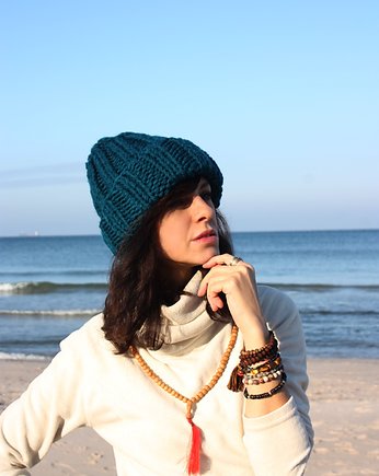 Czapka beanie  z wełną w kolorze morskim, Mademoiselle Patrini