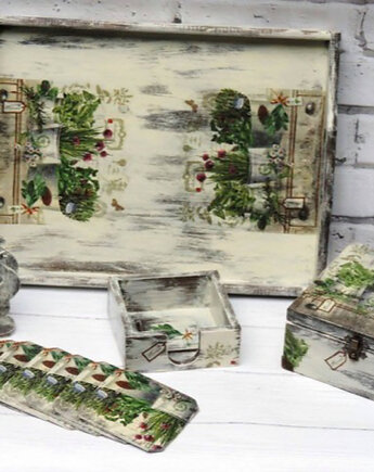 Taca shabby chic,zioła,  prezent, Monique Art