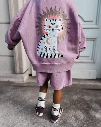 Bluza oversize Kitty Stars vintage lilac, Awake for Kids