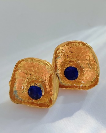 Kolczyki mosiężne z granatową cyrkonią, Agata Blaszkowska Jewelry