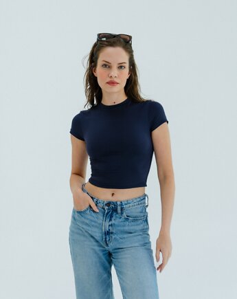 Koszulka do jogi, pilates, fitness TIMELESS - navy blue, Moonholi