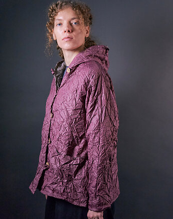 Kurtka ocieplana plisowana/gnieciona z kapturem, soie star