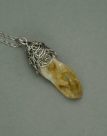 Wisiorek Talizman surowy cytryn wire wrapping, Agata Rozanska
