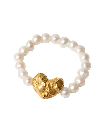 Pierścionek z pereł ze złoconym serduszkiem, Blooming Stones