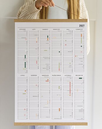 Planer ścienny z naklejkami 2027 - Polskie Święta, Niedziele Handlowe, Follygraph