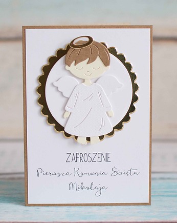 Zaproszenie Pierwsza Komunia Święta - Anioł 3D, LittleBunnyCraft