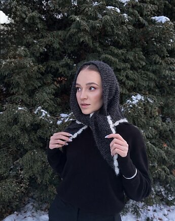 Mira szal chusta z baby alpaki z ozdobną ramką alpaka & merino  handmade, GANGSTA KNIT