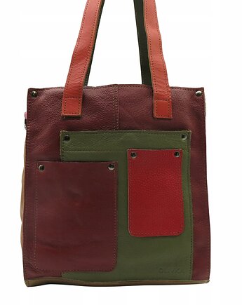 Torebka damska shopper, pojemna, skórzana ze skrawków kolorowa OLIVKA, Olivka Warsaw