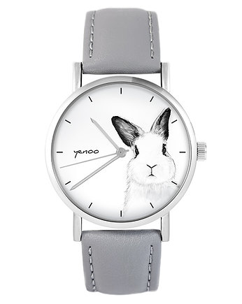 Zegarek - Królik - szary, skórzany, yenoo