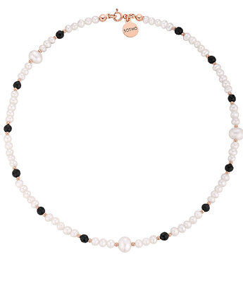 Naszyjnik z różowego złota z pereł naturalnych i onyksu, SOTHO