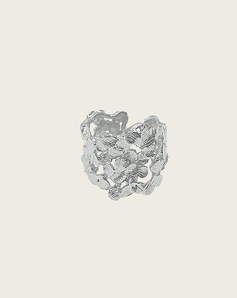 Pierścień z płatków srebrny- Jabłonka, OKAZJE - Prezent na 80 urodziny