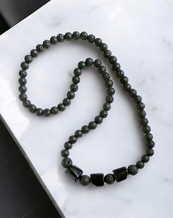 Naszyjnik MĘSKI : czarny turmalin polerowany & lawa, kaktusia