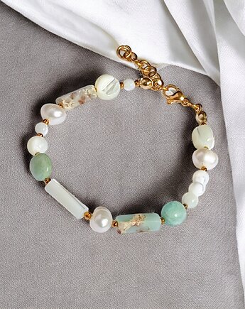 Bransoletka wakacyjna : perły , muszla, amazonit, jaspis cesarski :: light, kaktusia