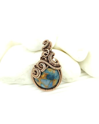 Wisiorek z niebieskim agatem  wire wrapping, Blue Pearl Art