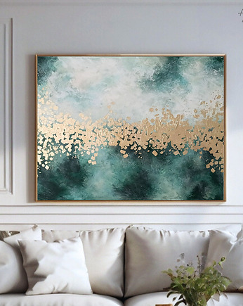 ZŁOTY SPOKÓJ Abstrakcyjny obraz ze złotem, ręcznie malowany, 100x70 cm, Anna Jatczak Art