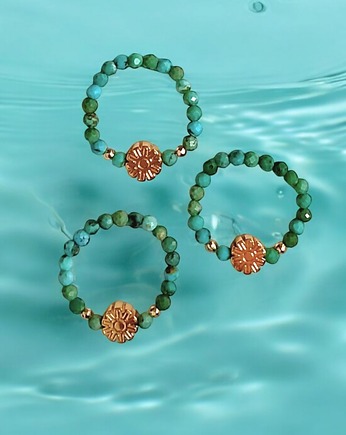 Pierścionek PREMIUM : turkus naturalny,złoty hematyt, kaktusia