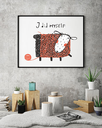 Plakat. owieczka robi na drutach. love, Love Life and Forest