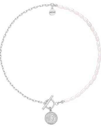 Srebrny naszyjnik z pereł naturalnych zdobiony monetą, SOTHO