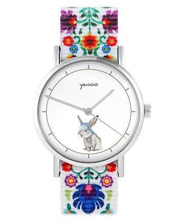 Zegarek - Zajączek - folk biały, nylonowy, yenoo