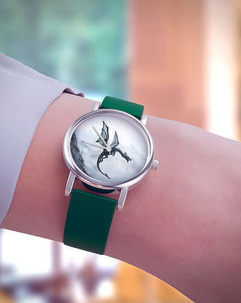 Zegarek  mały - Czarny smok - silikonowy, zielony, OKAZJE - Prezenty na 18 dla chłopaka