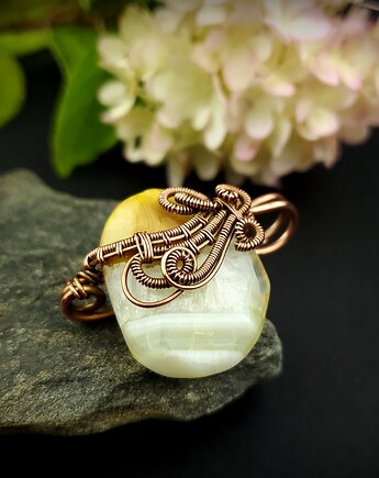 Agat broszka wire wrapping, Blue Pearl Art