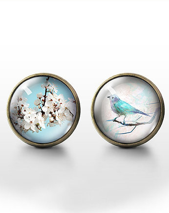 Kolczyki - Kwitnące kwiaty, ptak - brąz, yenoo