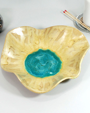 Duża piaskowa misa dekoracyjna z turkusowym środkiem - laguna, 10FingersArt