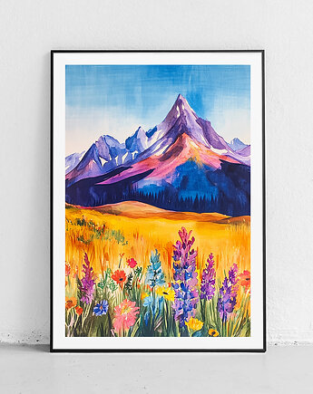Plakat Kolorowa łąka u stóp gór, Harvest Maison