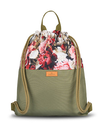 Plecak wodoodporny peonie na khaki, MAREMI Design