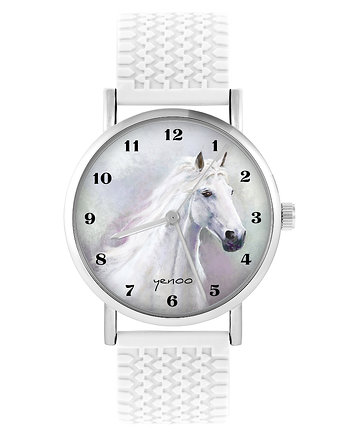 Zegarek - Biały koń, cyfry - silikonowy, biały, OKAZJE - Prezenty na 18 dla chłopaka
