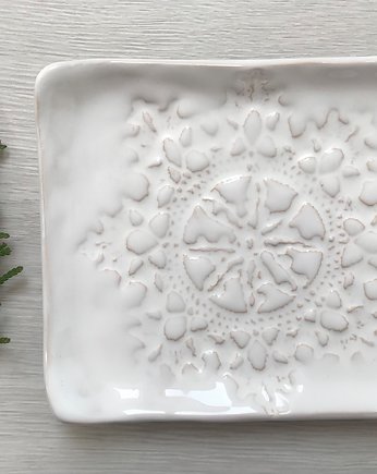 Koronkowy biały talerzyk, Ceramika Ana