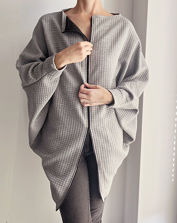 Bluza oversize długi Nietoperz jasnoszary melanż pikowany, ONE MUG A DAY