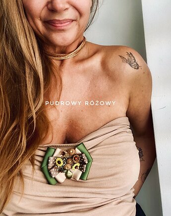 Artystyczna Brosza z niesamowitymi Słonecznikami New, Pudrowy Różowy