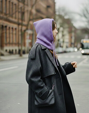 Balaclava oversize kominiarka kaptur zamiast czapki z merino piękny liliowy, splotomaniaa