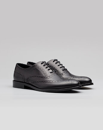 Czarne ażurowe buty brogsy skórzane p003, BORGIO