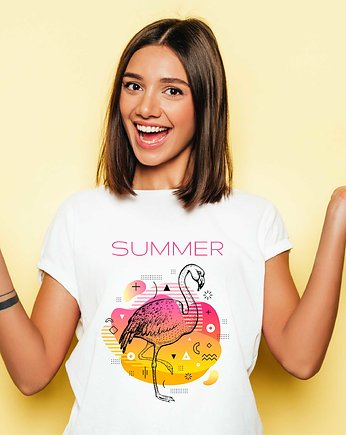 Koszulka  oversize z nadrukiem Summer flamingo, ART ORGANIC