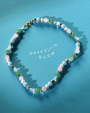 GLOW Naszyjnik RHEI z kamieni naturalnych Polska Marka Niebieski Różowy, RHEI