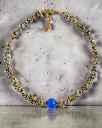 Naszyjnik - choker : jaspis dalmatyński & jadeit chabrowy, kaktusia