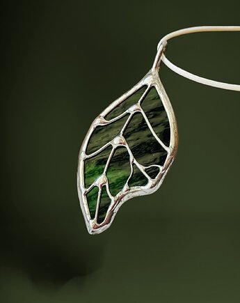 Szklany wisiorek na łańcuszku Naszyjnik Witraż  Listek, Only Pure Glass